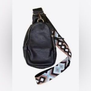 Anthropologie Black Crossbody Bag with Patterned Strap